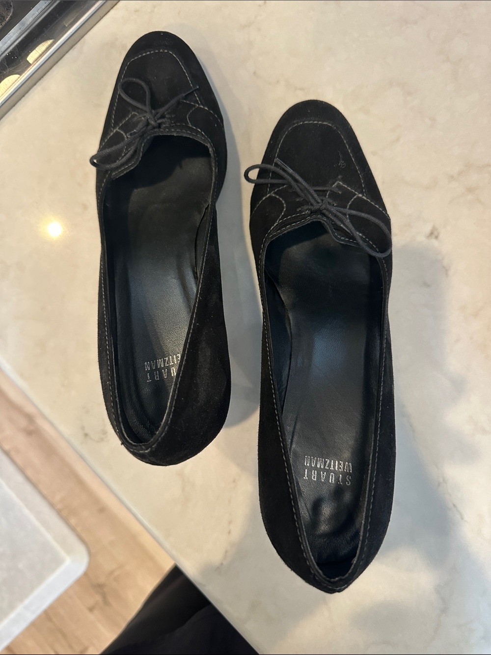 Stuart Weitzman Black Suede Bow Detail Loafers